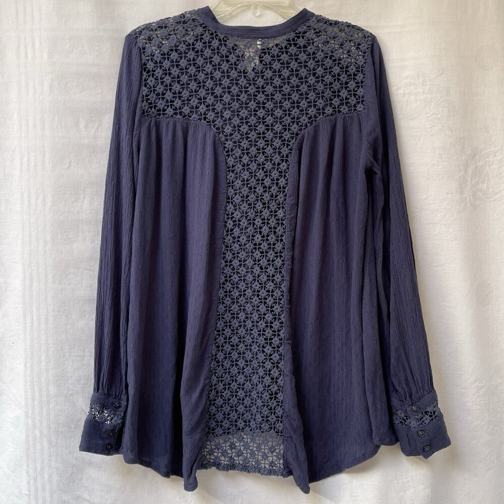 Free People Oversized‎ Blouse Womens Medium Crochet Lace Back Boho Cottagecore